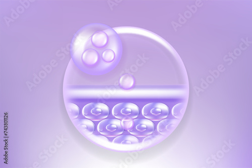 Hyaluronic acid and Niacinamide hair and skin solutions ad, purple collagen serum drops into skin cell with cosmetic advertising background ready to use, illustration vector.