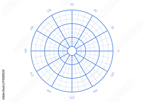 Polar grid isolated. Grid with concentric circles diagram chart. Grid divided into radial degree. Protractor or geometry angle ruler PNG