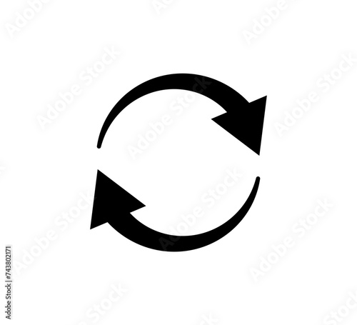 Two circle arrow icon. Round reload, restart, recycle and repeat symbol. Two arrow in loop. Round reload sign, repeat icon. Vector illustration isolated on white background.