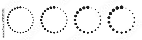 Circle dotted loading icons set. Throbber icon. Progress round loader. Dotted progress time design element. Web download time symbol. Vector illustration isolated on the white background.