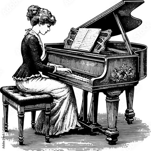 Woman Playing Grand Piano