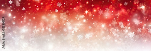 A festive red and white background adorned with delicate snowflakes falling gently, creating a magical winter atmosphere