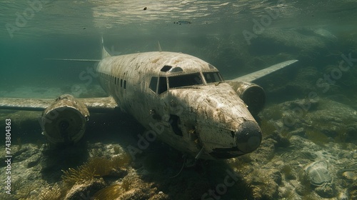 A mesmerizing view of the sunken plane  now a part of the underwater landscape  teeming with marine flora