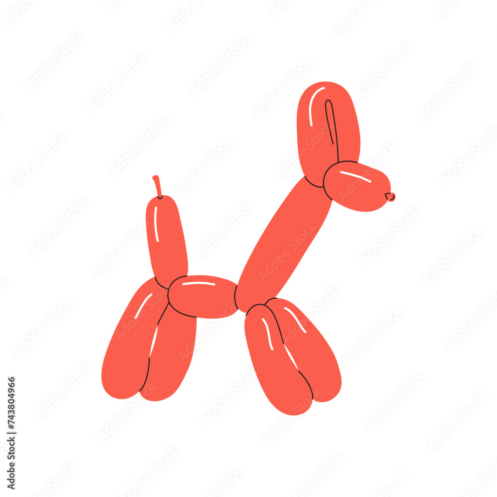 Long twisted balloon in horse shape. Inflatable rubber toy of giraffe. Knotting latex figure of animal. Helium beast form. Birthday party decor. Flat isolated vector illustration on white background Long twisted balloon in horse shape. Inflatable rubber toy of giraffe. Knotting latex figure of animal. Helium beast form. Birthday party decor. Flat isolated vector illustration on white background