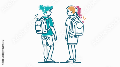 Back to school concept. Two girls with backpacks. Vector illustration
