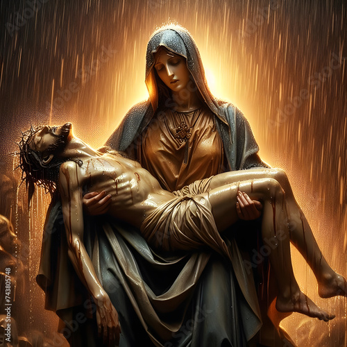 Virgin Mary holding Jesus dead body photo