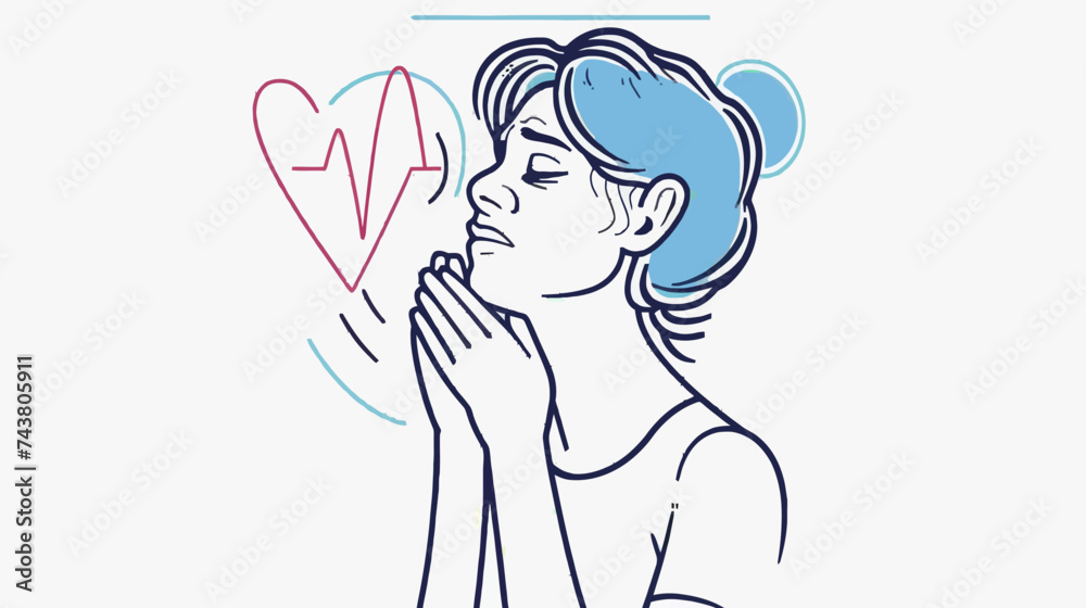 Illustration of a young woman suffering from heart attack. Vector illustration.