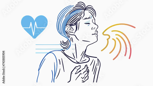 Illustration of a young woman suffering from heart attack. Vector illustration.