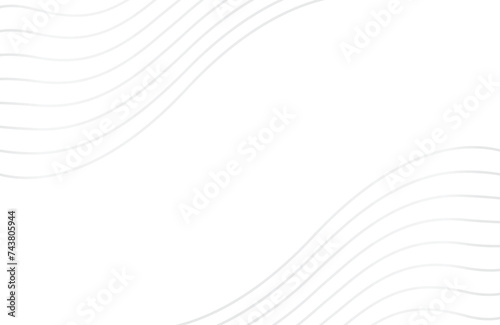 Abstract white background with grey line in the bottom right and top left in shape of wave curve. Editable background with lot of text space