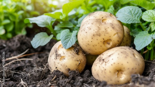 Vivid and picturesque abstract background of a potato plantation on a bright summer day