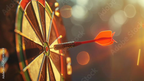 Close up red color arrow in the center of Bullseye or bull's-eye for business targeting and good success.