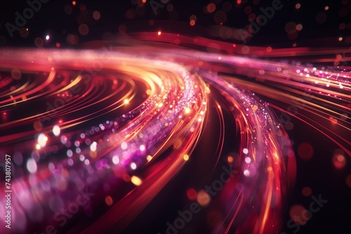 Abstract Fiber Optic Lights and Bokeh, Concept of Technology, Data, and Communication with a Festive Feel