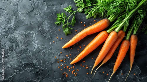 Fresh carrots lying on a dark surface