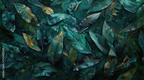 leaves of banana, abstract green dark texture, nature background, tropical leaf