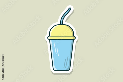 Soda Soft Drink Cup with Straw Sticker vector illustration. Drink object icon concept. Disposable plastic beverage cup with tube for soda sticker design with shadow.
