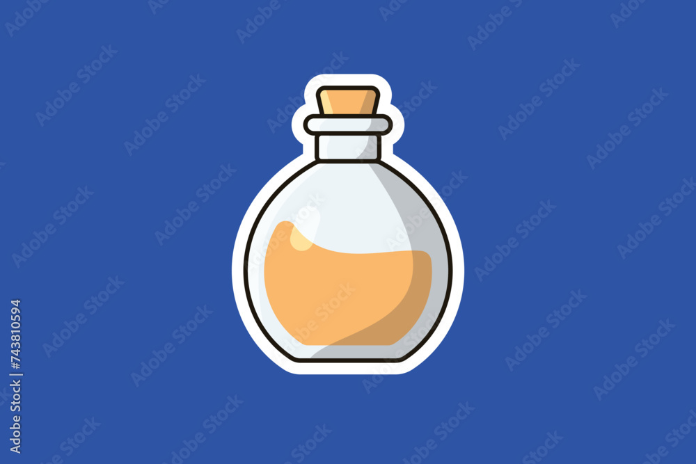 Witch Potion Bottle Sticker vector illustration. Science object icon concept. Halloween potion icon. Halloween drink sticker design. Bottle of Green Poison sticker vector design.
