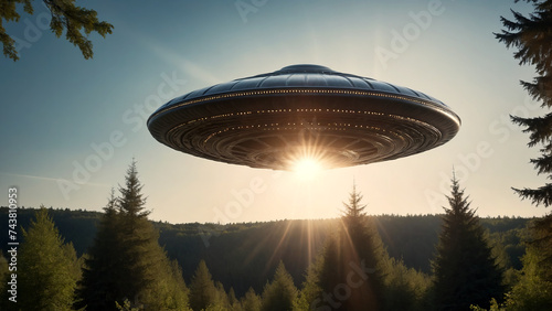 UFO flying over the forest photo