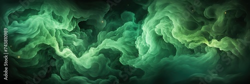 A vibrant green black swirling clouds in a mesmerizing enchanting movement
