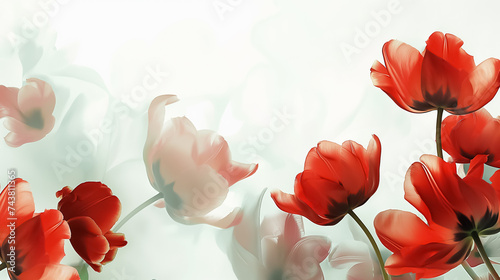 Red Tulips with Wisps of Smoke on White Background