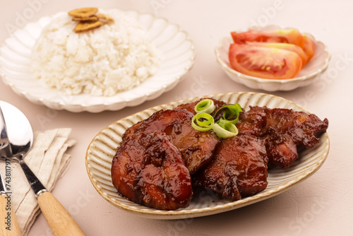 Chicken Tocino is Filipino Food made from Chicken Fillet Marinated in Pineapple Juice, ketchup and spices for Sweet and Garlicky Flavors. photo