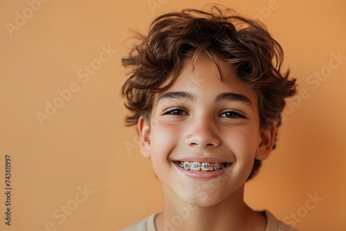 Portrait of a schoolchild child wearing braces