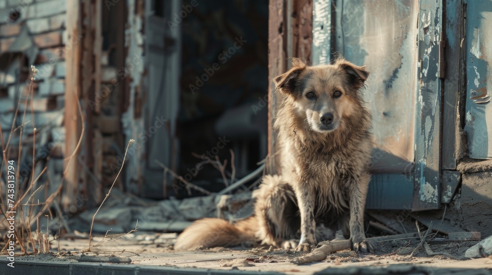 Abandoned hungry dog - obrazy, fototapety, plakaty 