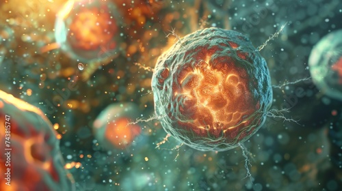 3D render of a single cell organism, high detail, concept of primordial life.