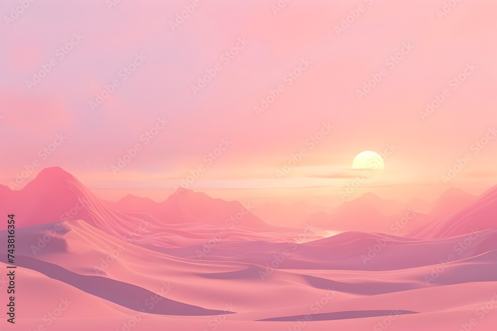 Pink Sunset over a Dreamy Desert Landscape
