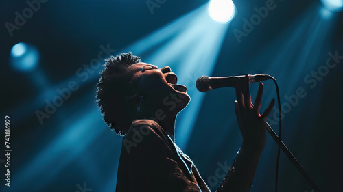 Gospel Choir Solo: A black singer performing a powerful solo in a gospel choir, exuding joy and spirituality through their uplifting voice