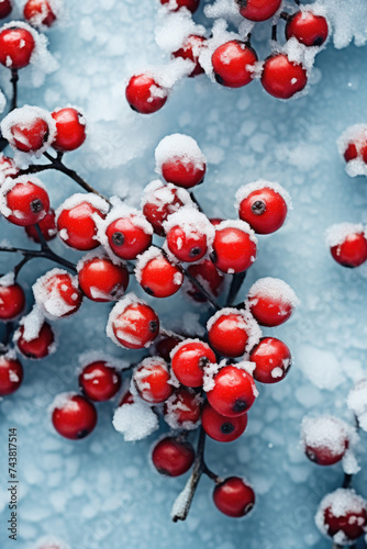 Fresh red berries covered in blanket of snow