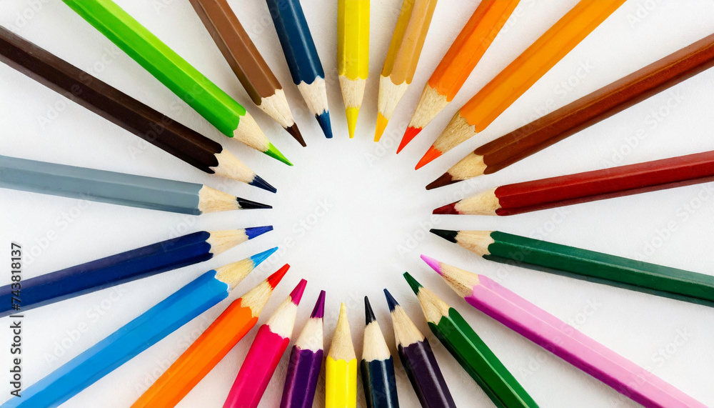 Colourful array of art pencils in creative rainbow spectrum, learning and education concept Colourful array of art pencils in creative rainbow spectrum, learning and education concept