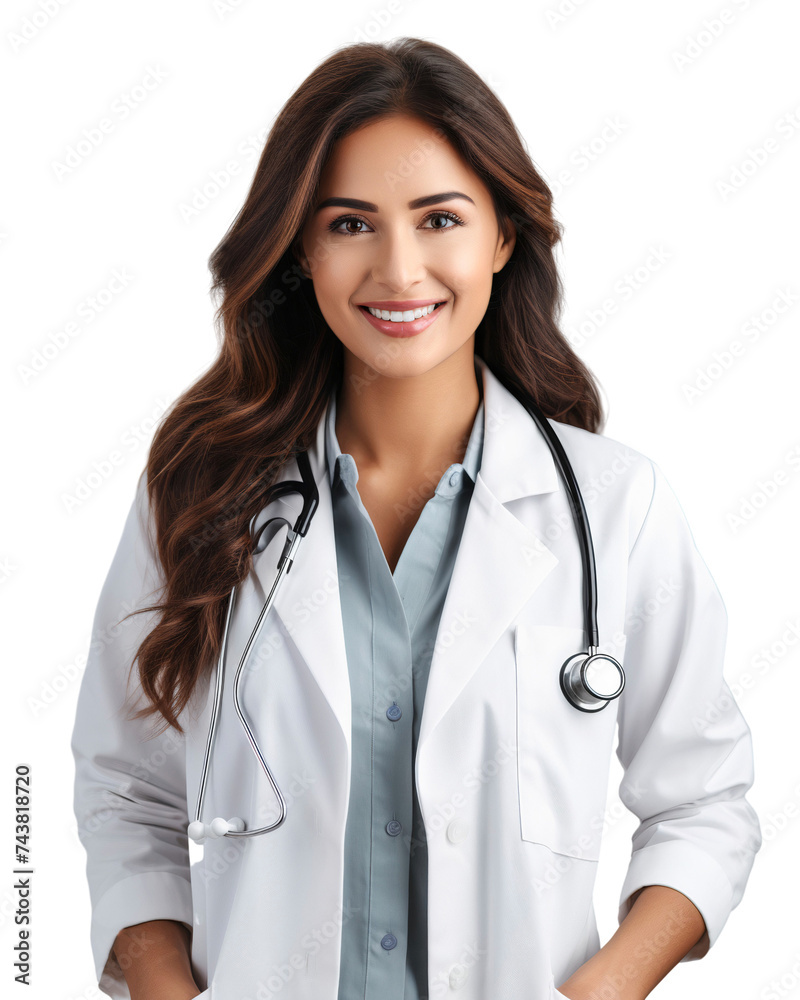 Portrait of a smiling female doctor with stethoscope, isolated on transparent background Portrait of a smiling female doctor with stethoscope, isolated on transparent background