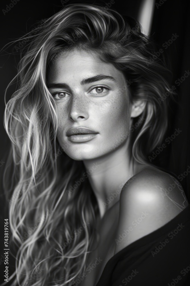 Professional Photography of a Supermodel in a Dramatic Black-and-White Portrait, Showcasing The Intensity, Generative AI Professional Photography of a Supermodel in a Dramatic Black-and-White Portrait, Showcasing The Intensity, Generative AI