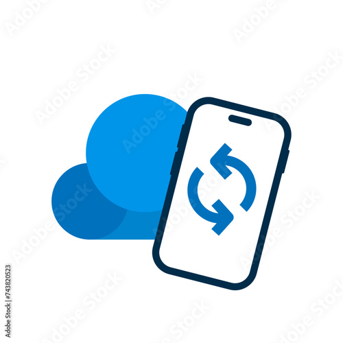 Auto backup file to cloud storage, data synchronization on smartphone app concept illustration flat design vector. simple modern graphic element for landing page ui, infographic, icon