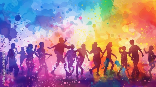Group of People Standing in Front of Rainbow Colored Background