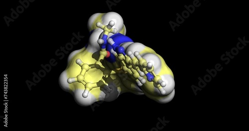 Axitinib, anticancer drug VEGFR and kinase inhibitor against advanced renal cell carcinoma, 3D molecule spinning on Y-axis, 4K photo