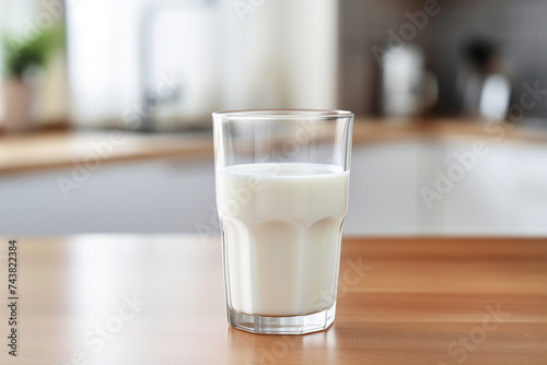 A glass of fresh milk on a bright kitchen table. Simple and inviting.