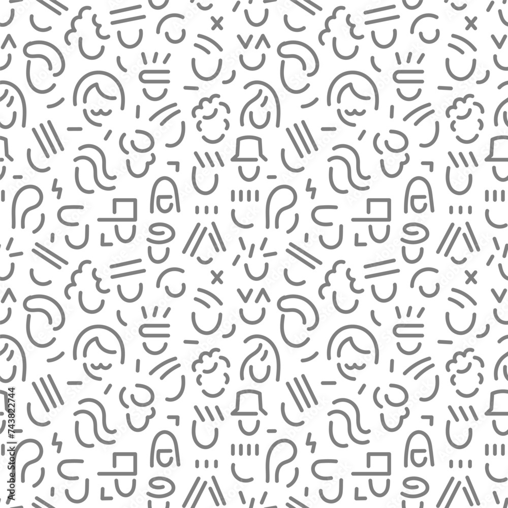 faces of modern people abstract line seamless background , vector design element