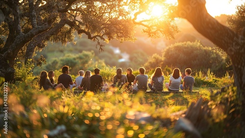 Serene Garden Group Therapy Session at Sunset

