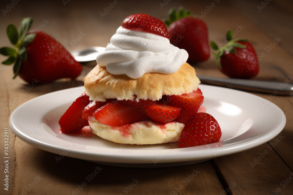 Cake with strawberries and cream - Generative AI