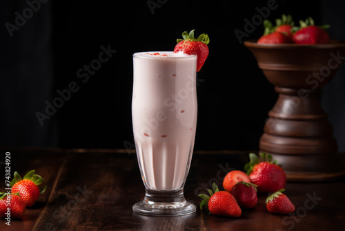 Strawberry smoothie in glass - Generative AI