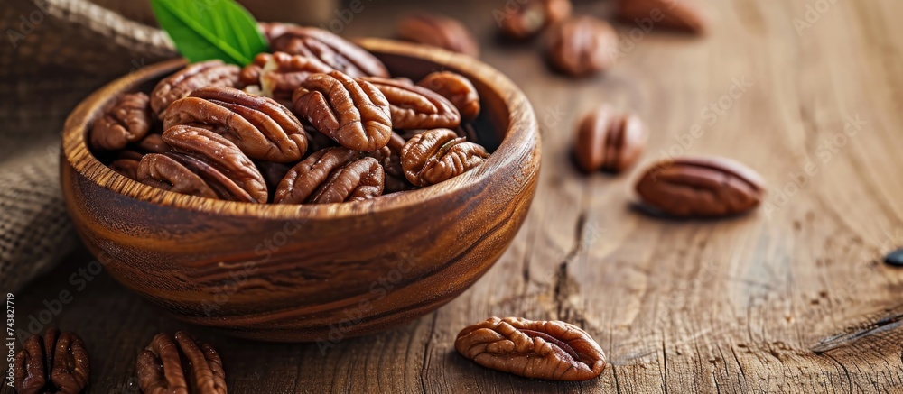 Pecan nuts on table. Pecan nuts on table.