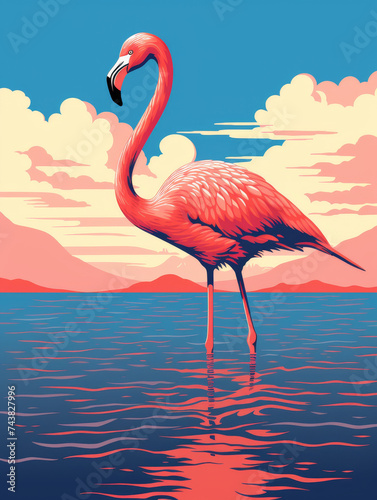 flamingo in the water Poster