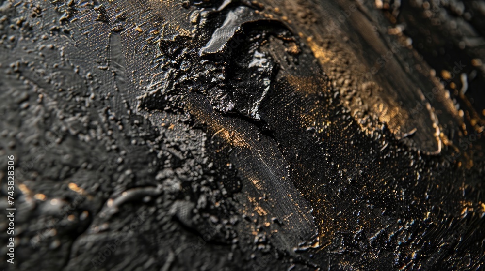 Closeup view of a dynamic black abstract painting, where the interplay of textures and layers speaks to the complexity of human emotions. Closeup view of a dynamic black abstract painting, where the interplay of textures and layers speaks to the complexity of human emotions.