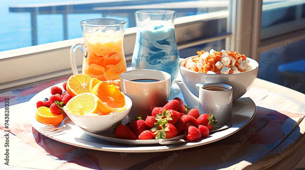 Healthy food includes fruits, juices, milk and various drinks. Arrange them ready on the table in a good atmosphere.