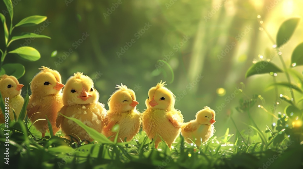Group of Babies Chickens on Nature Background Group of Babies Chickens on Nature Background