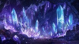 Cross-section of a fantasy cave with magical crystals and mineral formations