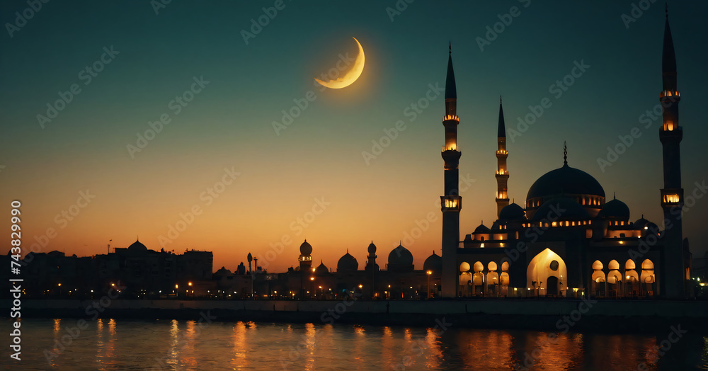 blue mosque at night - obrazy, fototapety, plakaty 