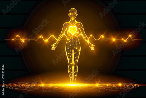 Conceptual illustration of human spirituality and science, merging anatomy with abstract light for a mystical visual metaphor