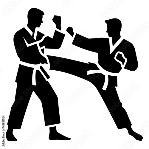 minimal karate fighting vector icon in flat style black color silhouette, white background